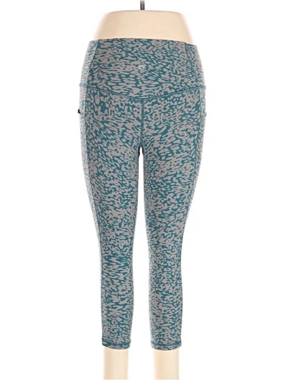 Athleta Teal and Light Gray Printed Capris with side pockets.